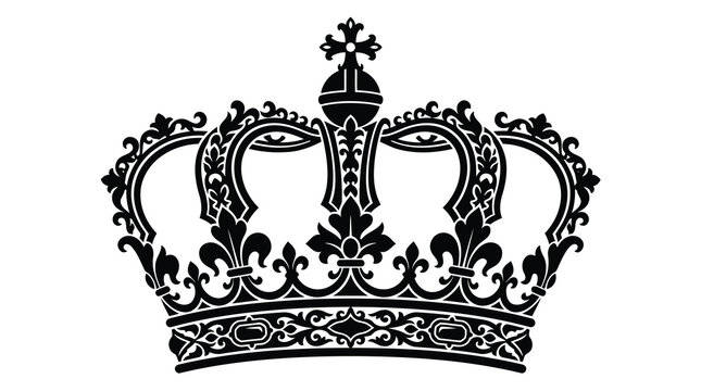 Black crown icon isolated on white