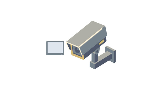 Modern Isometric CCTV Security Camera and Monitor Icon for Surveillance Concept