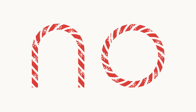 Christmas themed candy cane striped arch and circle frames decorated with white snowflake details on a white background.