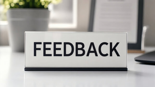 professional feedback sign photography bold black letters on clean white background for corporate setting modern business communication concept high quality stock image with shallow depth of field sle