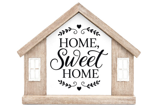 Cute wooden houseshaped decor with home sweet home text and floral accents