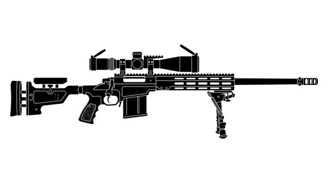 Modern High Precision Sniper Rifle Silhouette with Optical Scope and Bipod