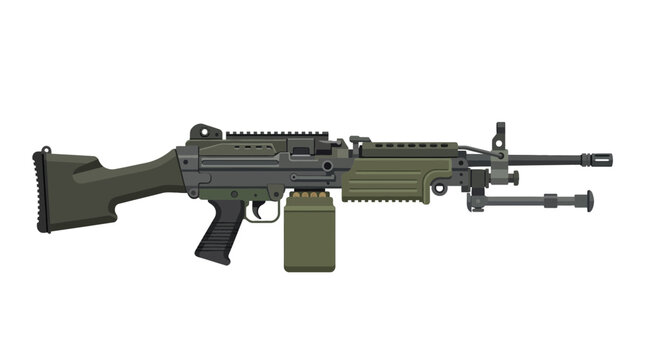 Tactical Infantry Light Machine Gun Vector Illustration