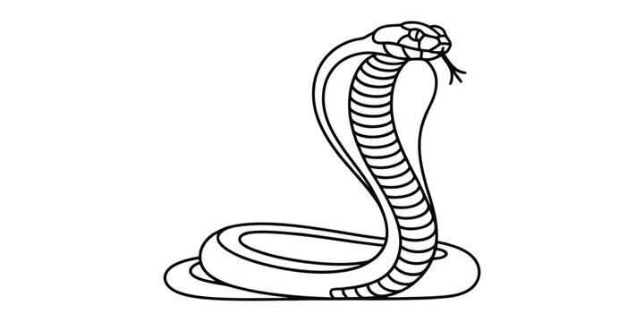 Black and white line art illustration of a standing cobra