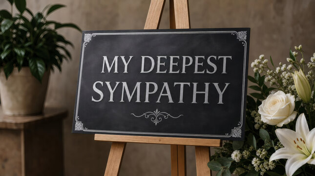 elegant my deepest sympathy sign on black background with silver lettering condolence memorial photography sympathy card