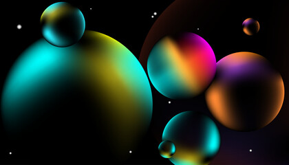 Futuristic Cosmic Space Background with Glowing Spheres and Planets © ISHARA NAYANI