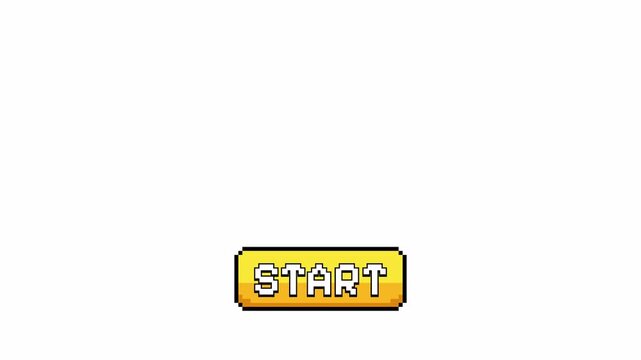 Animated Retro 8-Bit Pixel Art Start Game Button on Transparent Background