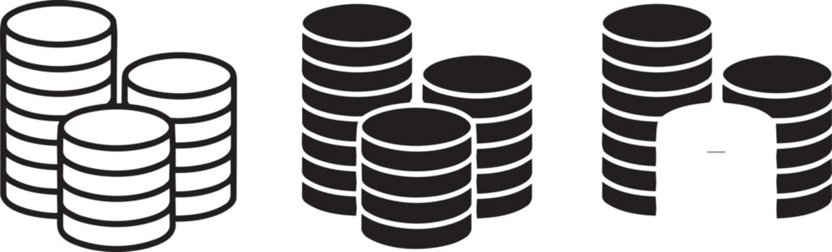 Set of coin stack icons, piles of money. Set vector.