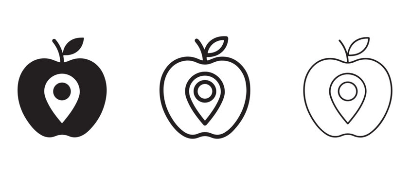 apple icons with location pin markers showing different line styles for digital design projects