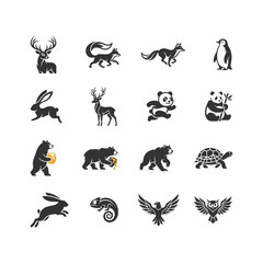 Obraz premium Minimal Animal Logo Icon Set for Branding and Identity