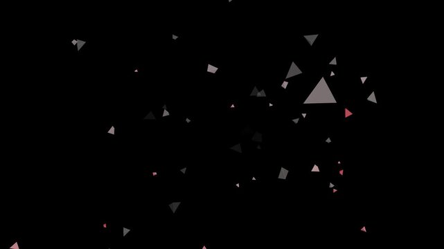 Monochromatic grey and white low poly triangle pieces drifting on black background.with 4k video animation.