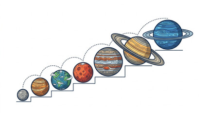 Colorful illustration of planets in the solar system. © Gian