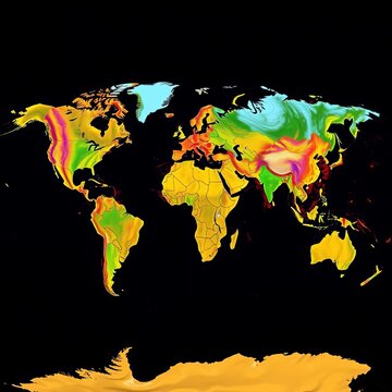 Geographic distribution of global processes tracked on a world map, world map, distribution