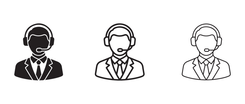 customer service representatives with headsets and suits icons isolated on transparent background