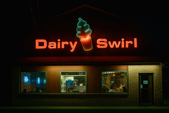 Schells Dairy Swirl vintage sign at night Temple, Pennsylvania