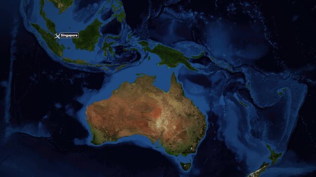 Animated Flight Route Map from Singapore to Sydney Australia