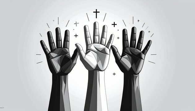 Futuristic unity with robotic hands.