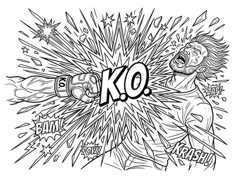 Dynamic knockout punch in comic art style.