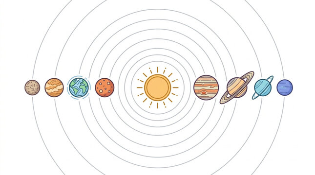 Colorful illustration of the solar system planets.