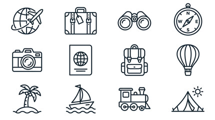 Fototapeta premium Travel icons for adventure and vacation.