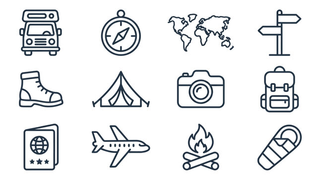 Travel icons for adventure seekers.