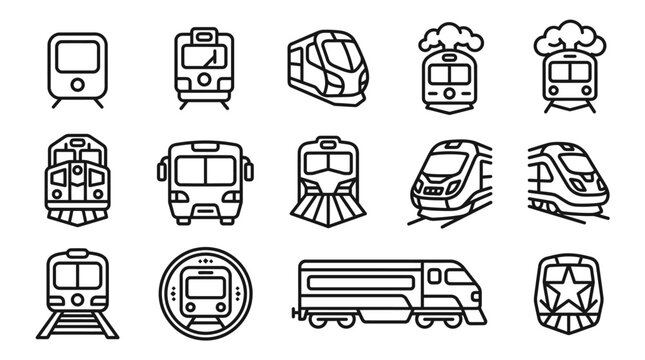 Various Train Icons and Transportation Symbols.