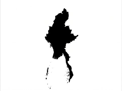 Myanmar Map Silhouette Isolated on White Background