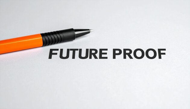 Orange and black pen beside FUTURE PROOF text on white
