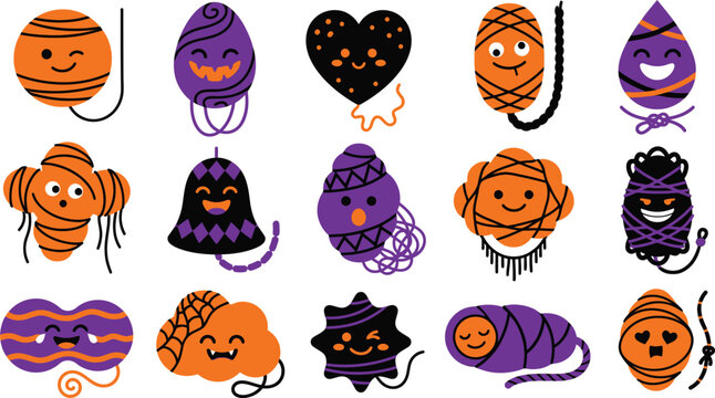 Colorful Halloween vector illustration set with balloons and mummies for spooky party decorations and designs