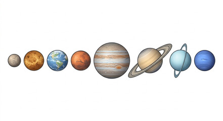 Colorful illustration of the solar system planets in a row. © Sadar