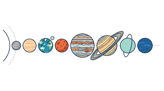 Colorful illustration of the solar system planets.