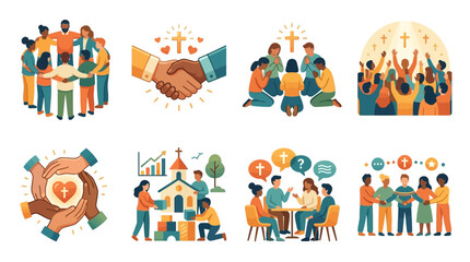 Fototapeta premium Community members participate in diverse social and spiritual gatherings to foster unity, prayer, support, and collaborative efforts within a local religious organization or charitable association.