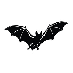 Fototapeta premium Black silhouette of a flying bat with spread wings isolated graphic for halloween design projects Vector