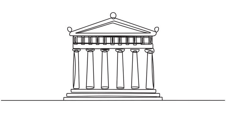 Continuous one line drawing of a classic greek parthenon temple