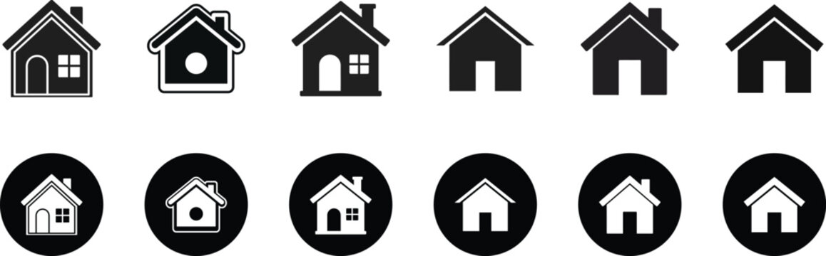 Home Icon Set, House Icons Collection, Real Estate Property Symbols, Residential Building Glyph Vector Pack, Modern Home UI Interface Icons Isolated on White Background