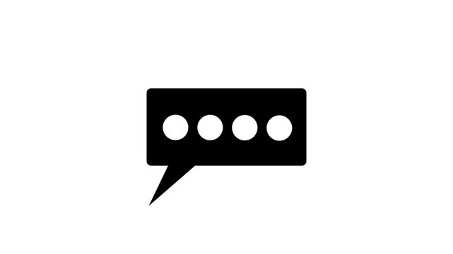 Minimalist Black Animated Chat Speech Bubble Element isolated on Plain White Background for Modern Social Media Messaging Interactivity and Conceptual Communication Overlay Design.