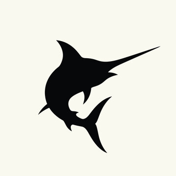 Black silhouette of a jumping swordfish showing sharp fins and long bill for marine wildlife and fishing sports design elements or logo icon graphic illustration Vector