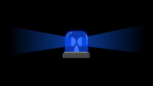 Blue emergency siren flashing with rotating warning light beams for alert notification and alarm animation on transparent background alpha channel