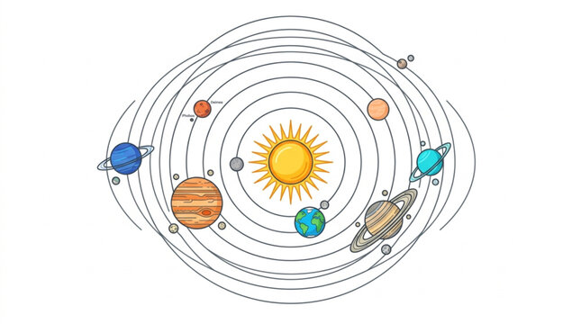 Colorful illustration of the solar system with planets.