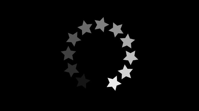 Minimalist Star Loading Progress Bar Circle Buffering Indicator Animation on Dark Black Background for Video Game Menus App Interface and Website Systems Upgrades.