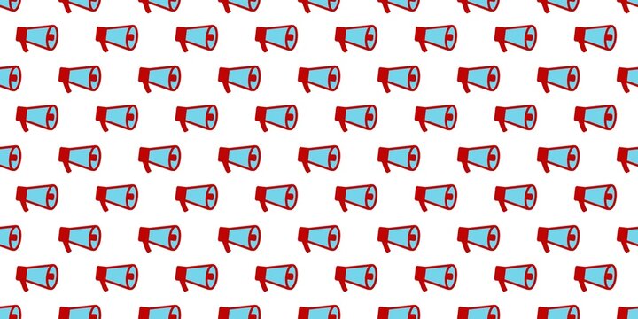 Seamless pattern of red and blue megaphones on white background. illustration for marketing, announcement, communication, or promotion design.