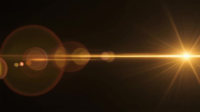 Warm golden horizon glow spreads across deep black background, honey gold, amber, peach light creating cinematic overlay with anamorphic streaks for filmmaking, video editing, motion graphics, copy sp