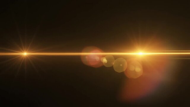 Warm golden horizon glow spreads across deep black background, honey gold, amber, peach light creating cinematic overlay with anamorphic streaks for filmmaking, video editing, motion graphics, copy sp