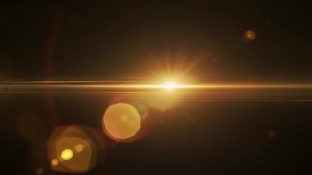 Warm golden horizon glow spreads across deep black background, honey gold, amber, peach light creating cinematic overlay with anamorphic streaks for filmmaking, video editing, motion graphics, copy sp