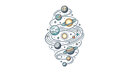 Colorful Planets and Orbits in Space Illustration. © Rapli