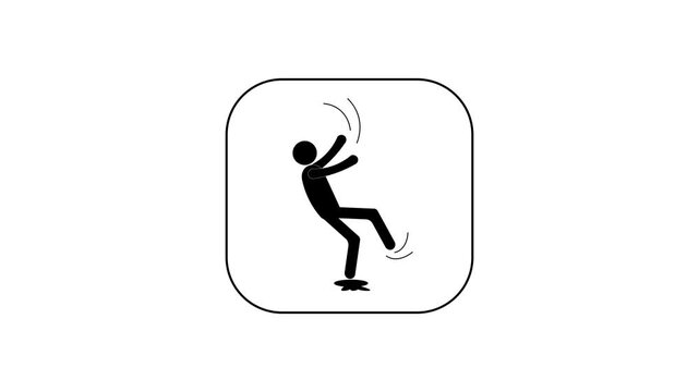 Warning to be careful of slippery floors to avoid slipping. Warning symbol, repetitive motion.