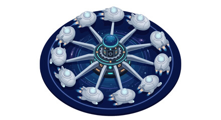 Futuristic space theme carousel with rotating spaceship pods © Fatonah