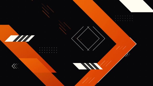 Abstract geometric pattern featuring vibrant orange diagonal shapes against sleek dark minimalist background with displays repeating pattern background rhythmic motion clean black background