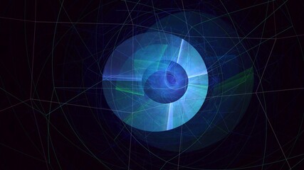 Naklejka premium Illustration created as a 3D render without generative AI, abstract cosmic fractal network of glowing cyber lines and light particles