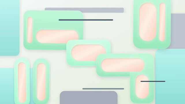 Abstract geometric pattern background featuring soft pastel rounded rectangles repeating seamless motion loop design with repeating horizontal scroll shadows light background shapes rounded edges
